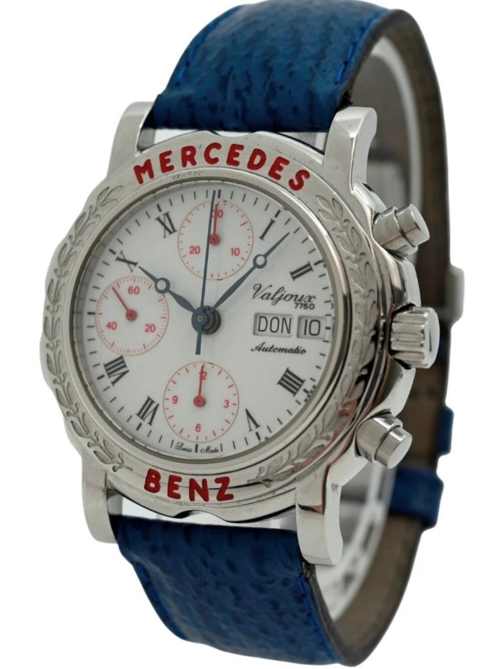 Mercedes Benz 40mm Valjoux 7750 Automatic Chronograph White Dial Watch- A0903!